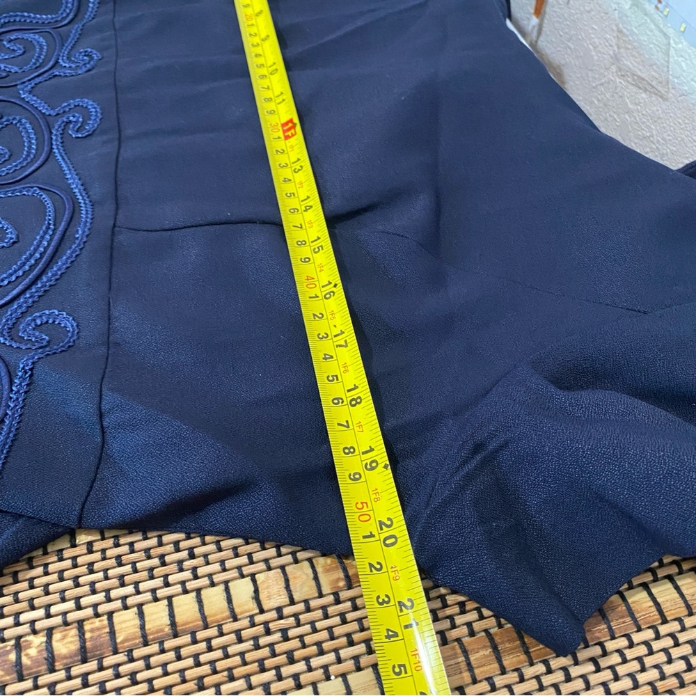 John Roberts Women's Vintage Dress Size 14 Navy Blue Embroidered-detail Waist - Picture 8 of 9